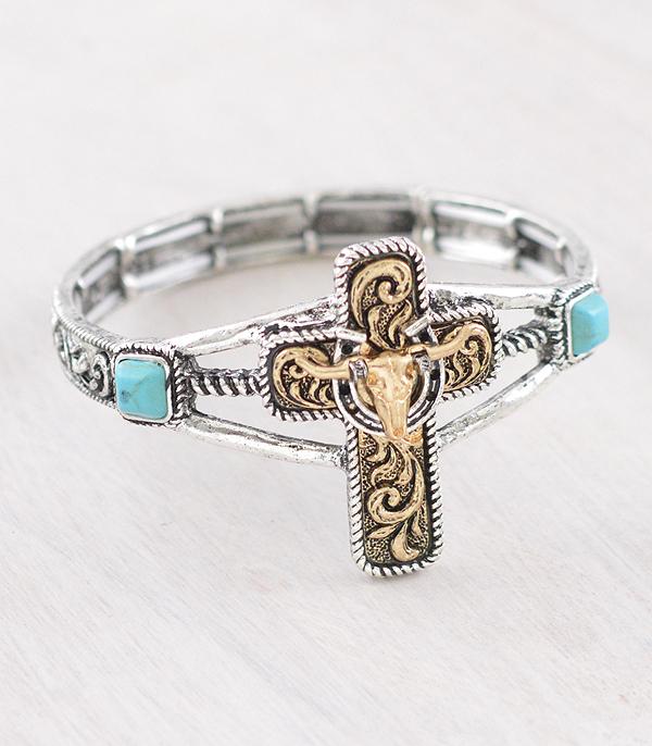 WHAT'S NEW :: Wholesale Western Cow Skull Cross Bracelet