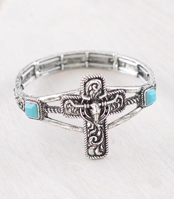 WHAT'S NEW :: Wholesale Western Cow Skull Cross Bracelet