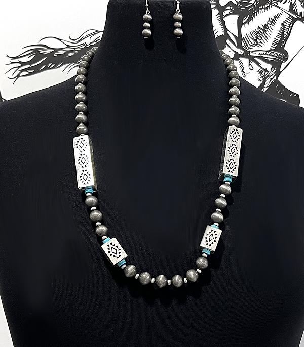 NECKLACES :: WESTERN LONG NECKLACES :: Wholesale Western Aztec Navajo Pearl Necklace Set