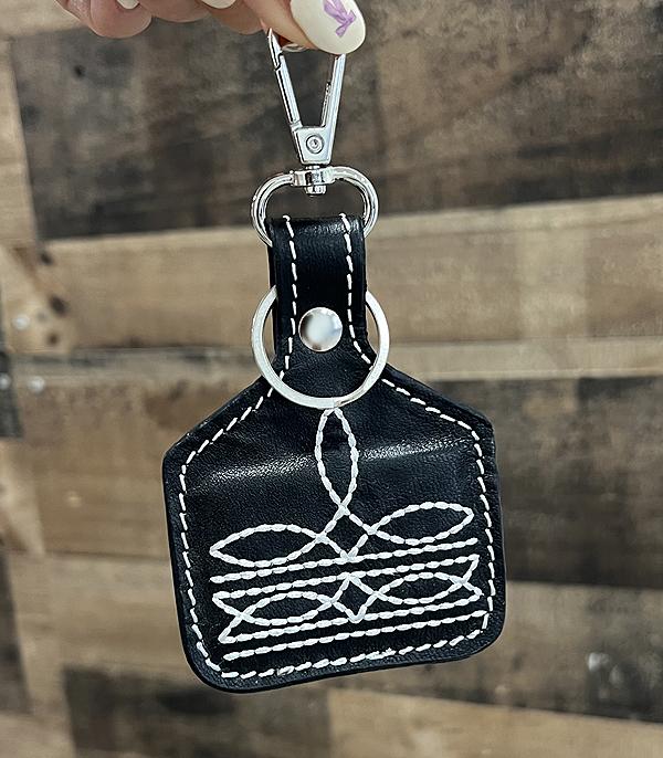 <font color=BLUE>WATCH BAND/ GIFT ITEMS</font> :: KEYCHAINS :: Wholesale Leather Boot Stitch Cattle Tag Keychain