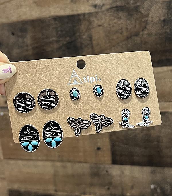 EARRINGS :: WESTERN POST EARRINGS :: Wholesale Western Boot Stitch Earrings Set