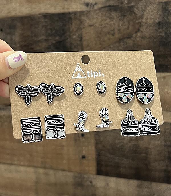 EARRINGS :: WESTERN POST EARRINGS :: Wholesale Western Boot Stitch Earrings Set