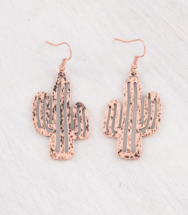 EARRINGS :: WESTERN HOOK EARRINGS :: Wholesale Hammered Cactus Earrings