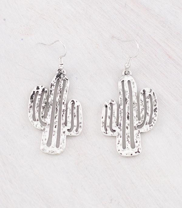 EARRINGS :: WESTERN HOOK EARRINGS :: Wholesale Hammered Cactus Earrings