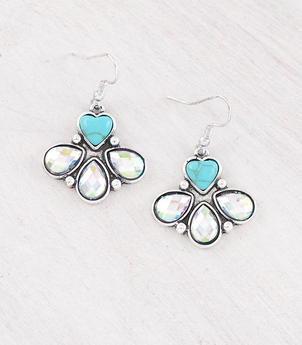 EARRINGS :: WESTERN HOOK EARRINGS :: Wholesale Western AB Stone Heart Earrings