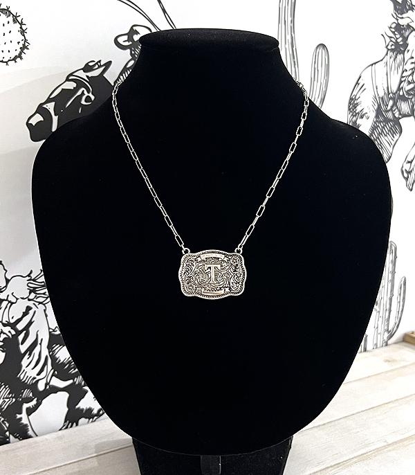 INITIAL JEWELRY :: NECKLACES | RINGS :: Wholesale Western Initial Buckle Necklace