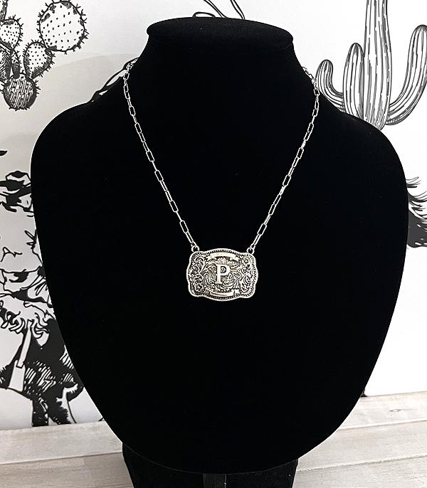 INITIAL JEWELRY :: NECKLACES | RINGS :: Wholesale Western Initial Buckle Necklace