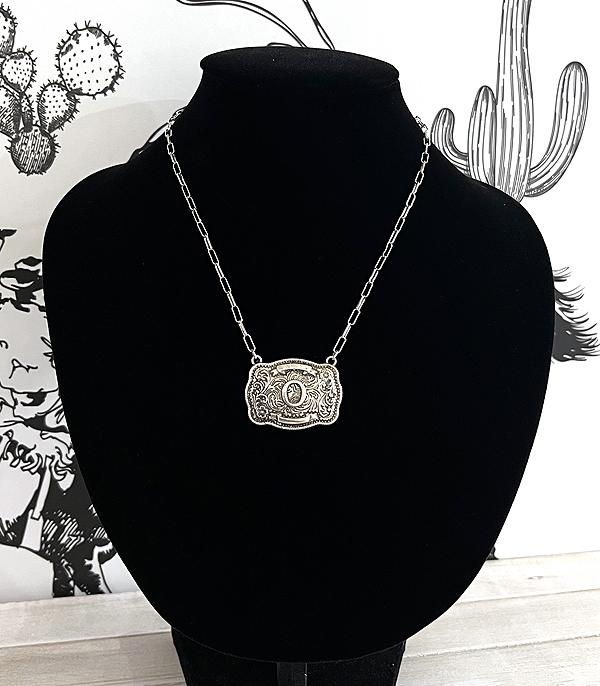 INITIAL JEWELRY :: NECKLACES | RINGS :: Wholesale Western Initial Buckle Necklace