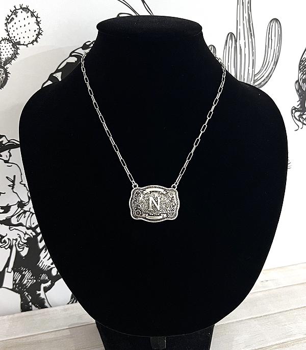 INITIAL JEWELRY :: NECKLACES | RINGS :: Wholesale Western Initial Buckle Necklace