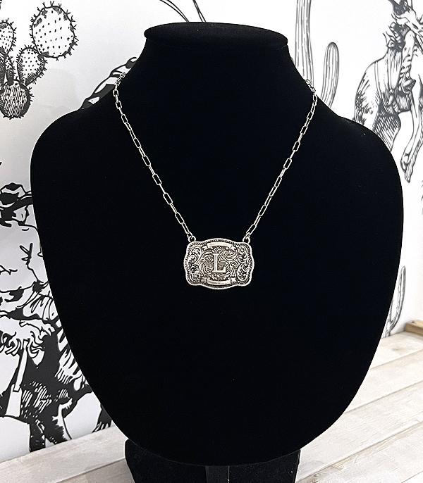INITIAL JEWELRY :: NECKLACES | RINGS :: Wholesale Western Initial Buckle Necklace