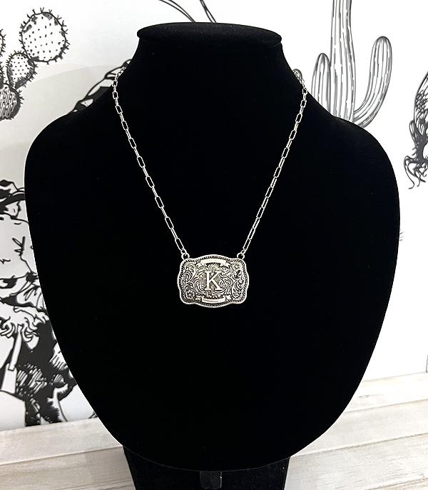 INITIAL JEWELRY :: NECKLACES | RINGS :: Wholesale Western Initial Buckle Necklace