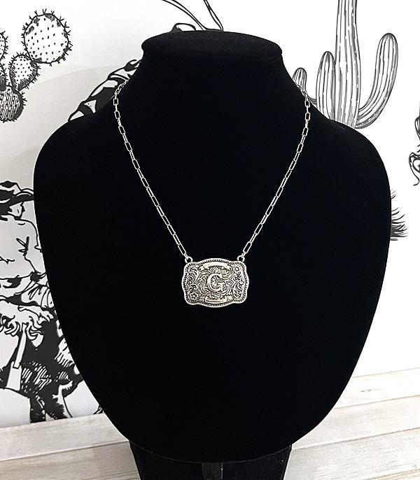 INITIAL JEWELRY :: NECKLACES | RINGS :: Wholesale Western Initial Buckle Necklace