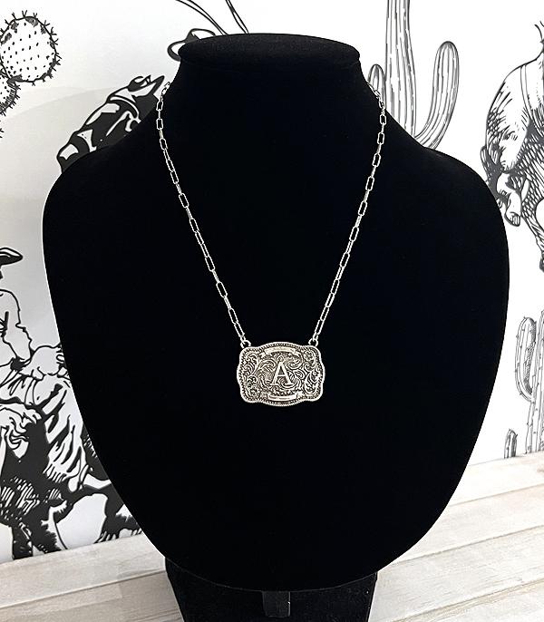 INITIAL JEWELRY :: NECKLACES | RINGS :: Wholesale Western Initial Buckle Necklace