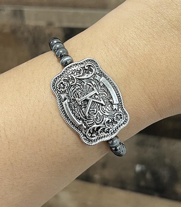 INITIAL JEWELRY :: BRACELETS | EARRINGS :: Wholesale Western Buckle Initial Navajo Bracelet