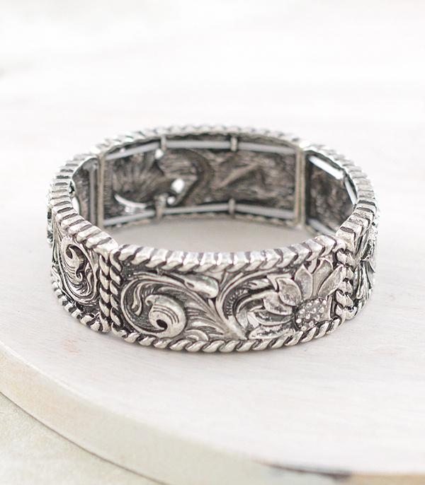 BRACELETS :: STRETCH :: Wholesale Western Sunflower Tooling Bracelet