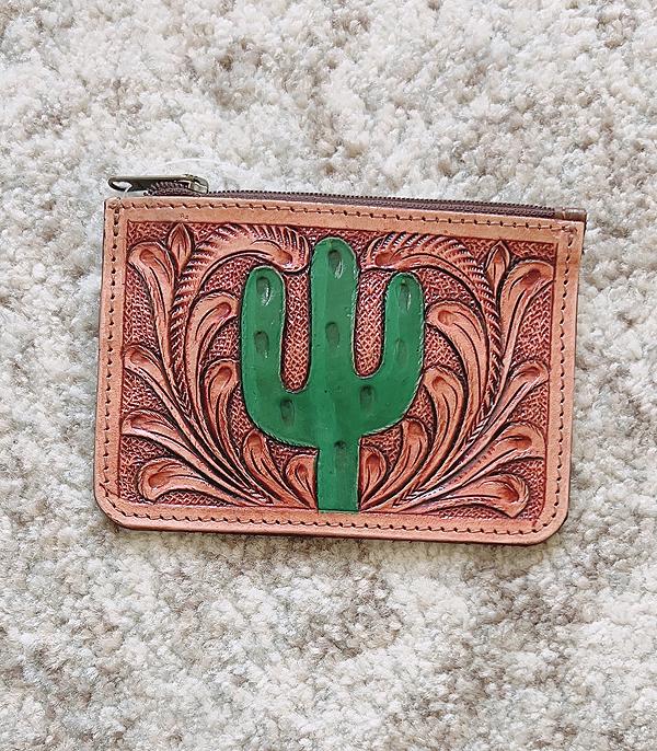 New Arrival :: Wholesale Western Cactus Tooled Leather Coin Pouch