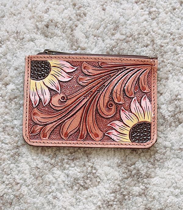 New Arrival :: Wholesale Sunflower Tooling Leather Coin Pouch