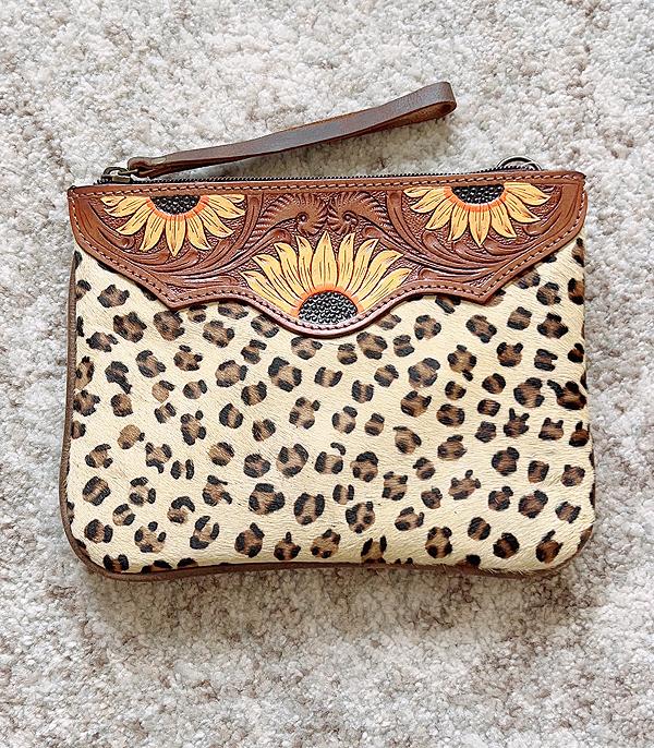 HANDBAGS :: CROSSBODY I CLUTCH BAGS :: Wholesale Western Sunflower Leopard Tooling Clutch