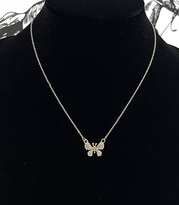 NECKLACES :: CHAIN WITH PENDANT :: Wholesale Rhinestone Butterfly Necklace