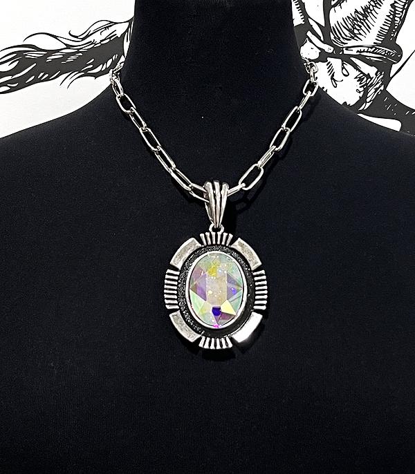 New Arrival :: Wholesale AB Glass Stone Concho Necklace