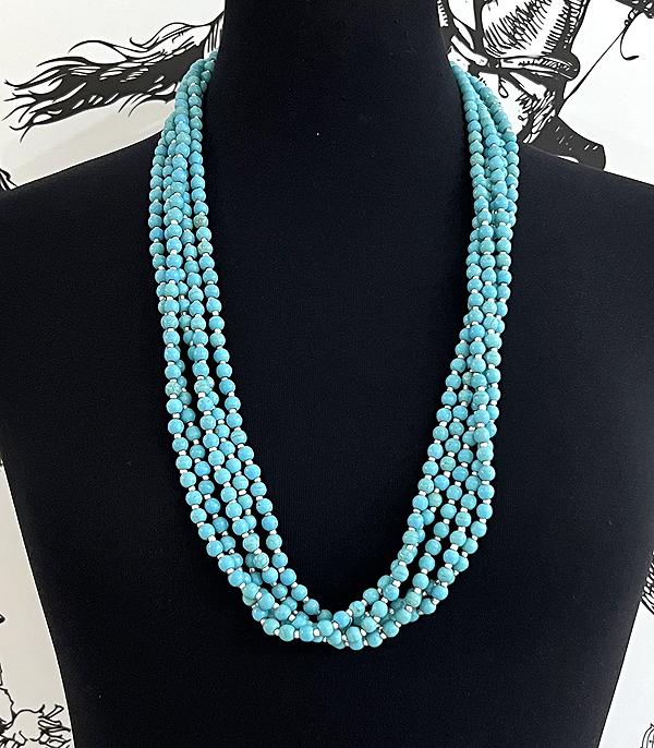NECKLACES :: WESTERN LONG NECKLACES :: Wholesale Multi Strand Turquoise Bead Necklace