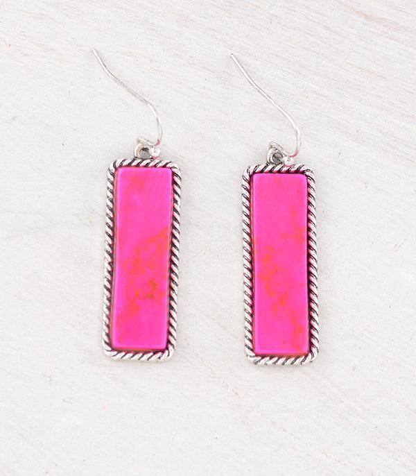 EARRINGS :: WESTERN HOOK EARRINGS :: Wholesale Western Fuchsia Stone Bar Earrings