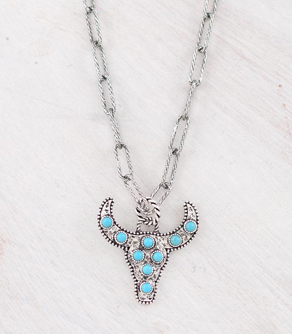 NECKLACES :: WESTERN TREND :: Wholesale Western Cow Skull Pendant Necklace