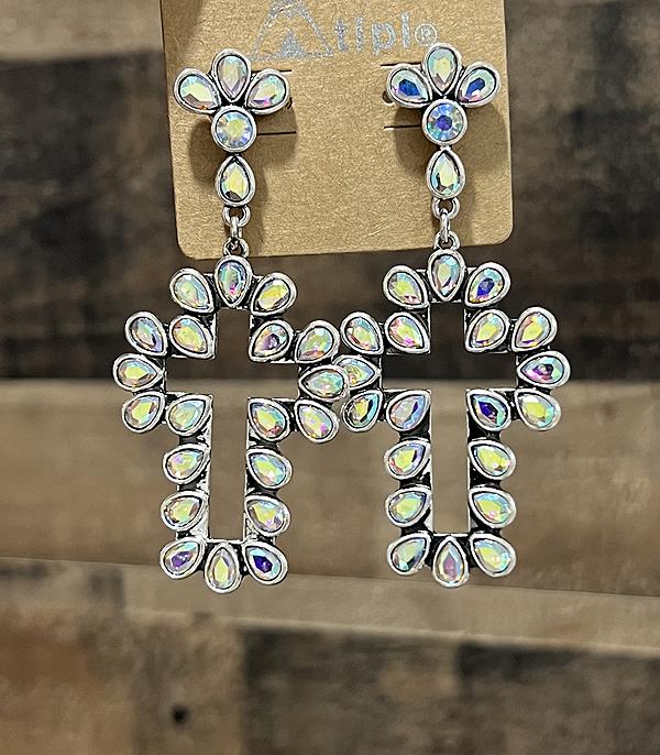 New Arrival :: Wholesale Tipi Brand Ab Stone Cross Earrings