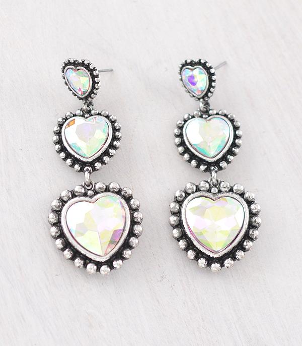 New Arrival :: Wholesale Western AB Stone Heart Earrings