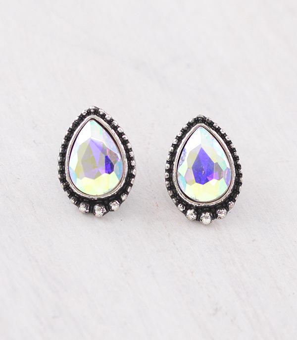 New Arrival :: Wholesale Western AB Stone Teardrop Concho Earring