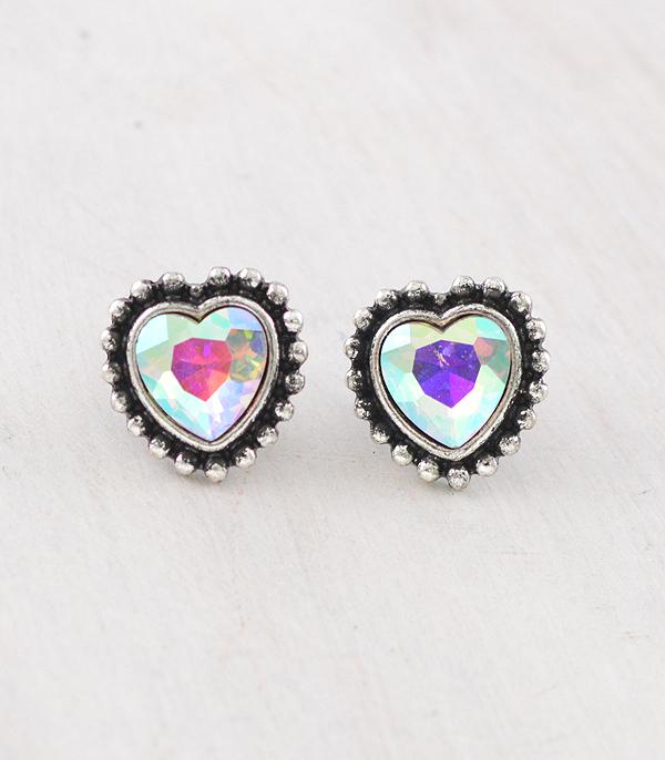 New Arrival :: Wholesale Western Ab Stone Heart Concho Earrings