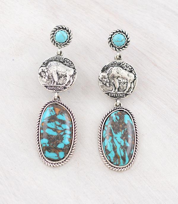 New Arrival :: Wholesale Western Turquoise Coin Earrings
