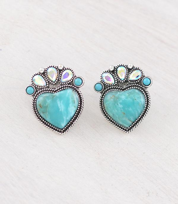New Arrival :: Wholesale Western Turquoise Heart Earrings