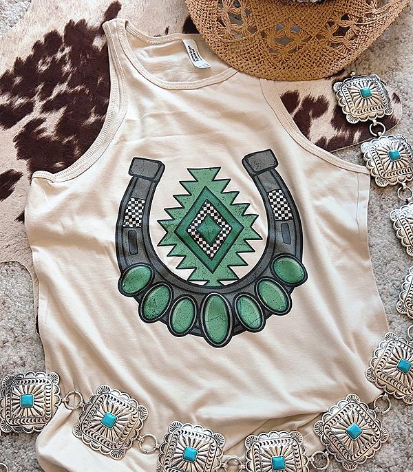 New Arrival :: Wholesale Western Turquoise Horseshoe Soft Tank 