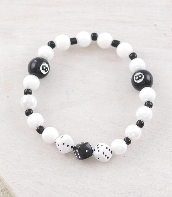 New Arrival :: Wholesale Eight Ball Dice Beaded Bracelet