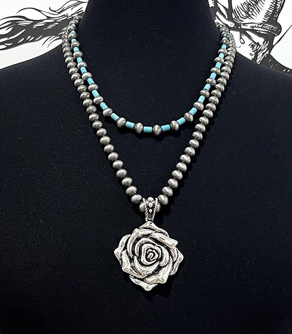 New Arrival :: Wholesale Western Rose Pendant Layered Necklace