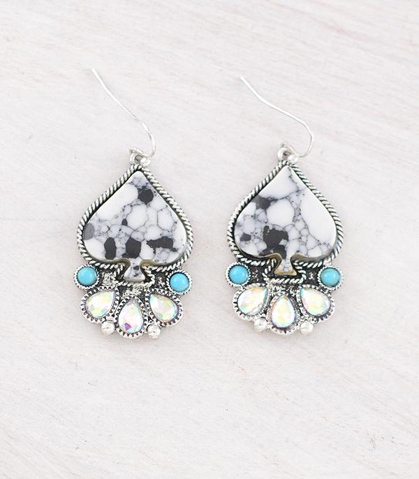 New Arrival :: Wholesale Western Howlite Ace Earrings