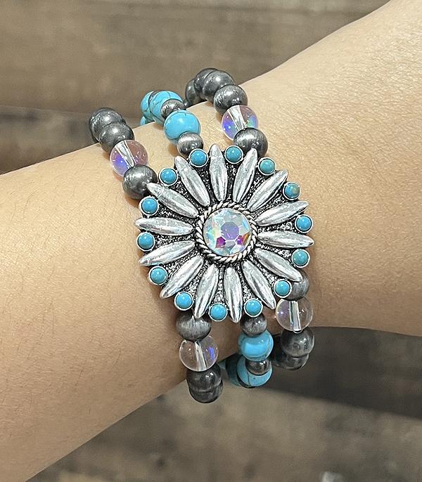 New Arrival :: Wholesale Western Turquoise AB Concho Bracelet