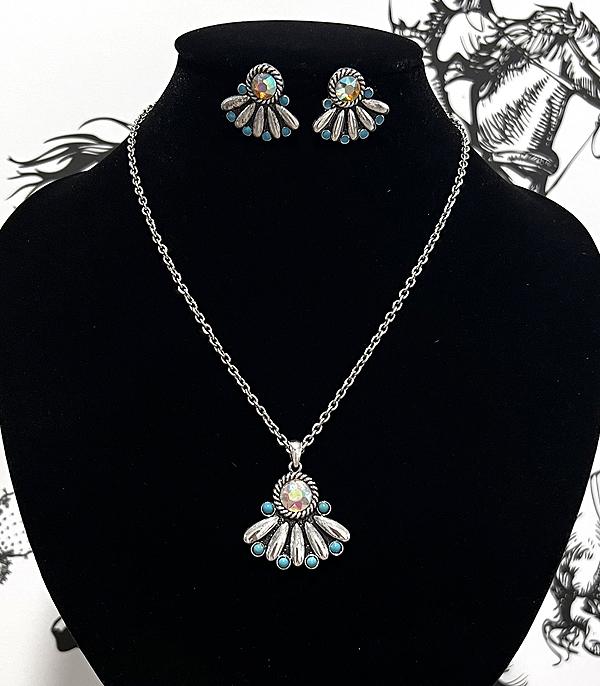 New Arrival :: Wholesale AB Stone Pendant Necklace Set