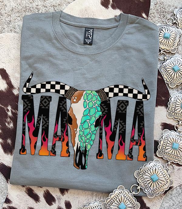 New Arrival :: Wholesale Western Cow Skull Mama Graphic Tshirt
