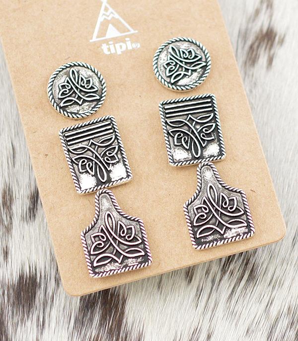 New Arrival :: Wholesale Western 3PC  Boot Stitch Earrings
