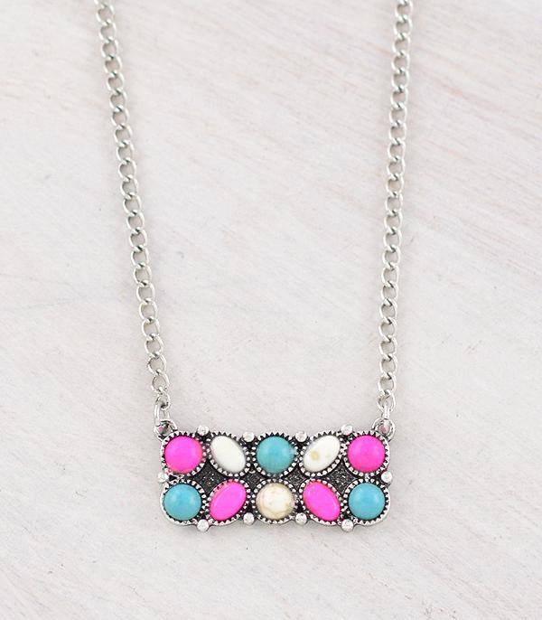 New Arrival :: Wholesale Western Multicolor Stone Bar Necklace