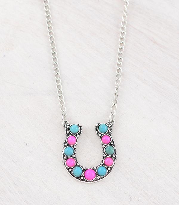 New Arrival :: Wholesale Western Multi Stone Horseshoe Necklace