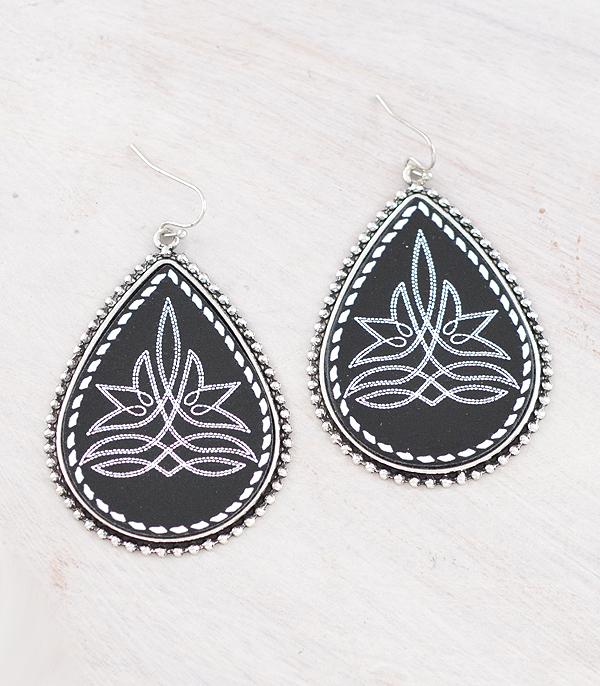 New Arrival :: Wholesale Western Boot Stitch Teardrop Earrings