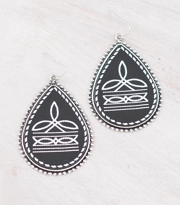 New Arrival :: Wholesale Western Boot Stitch Teardrop Earrings