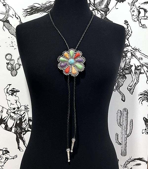 New Arrival :: Wholesale Western Turquoise Concho Bolo Necklace