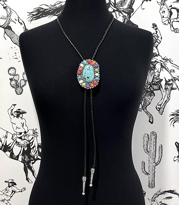 New Arrival :: Wholesale Western Turquoise Concho Bolo Necklace