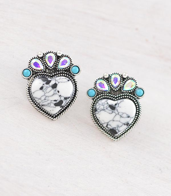 New Arrival :: Wholesale Western Howlite Stone Heart Earrings