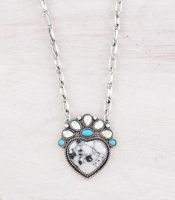 New Arrival :: Wholesale Western Heart Stone Pendant Necklace