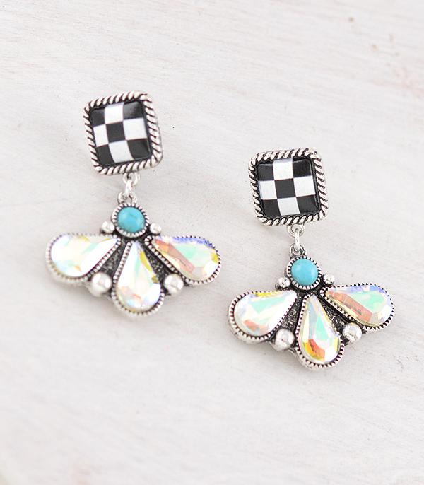 New Arrival :: Wholesale Western Checkered Stone Earrings